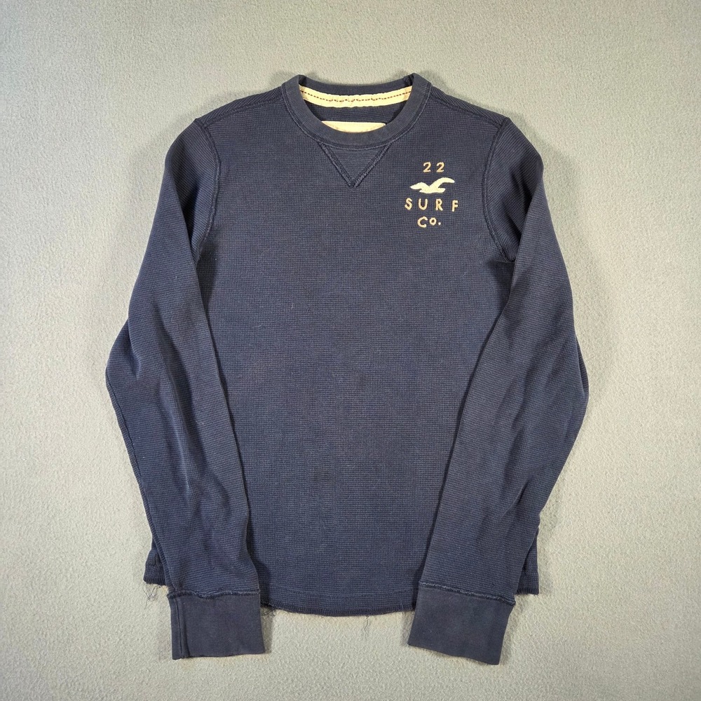 Hollister Shirt Mens Large Blue Thermal Waffle Knit Long Sleeve Surf Bird